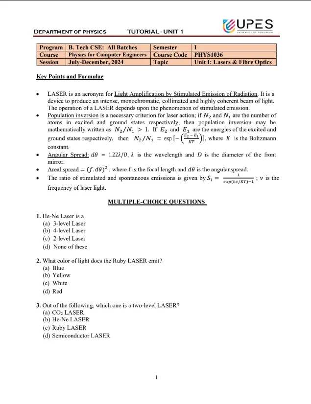 Tutorial Sheet[Unit 1]