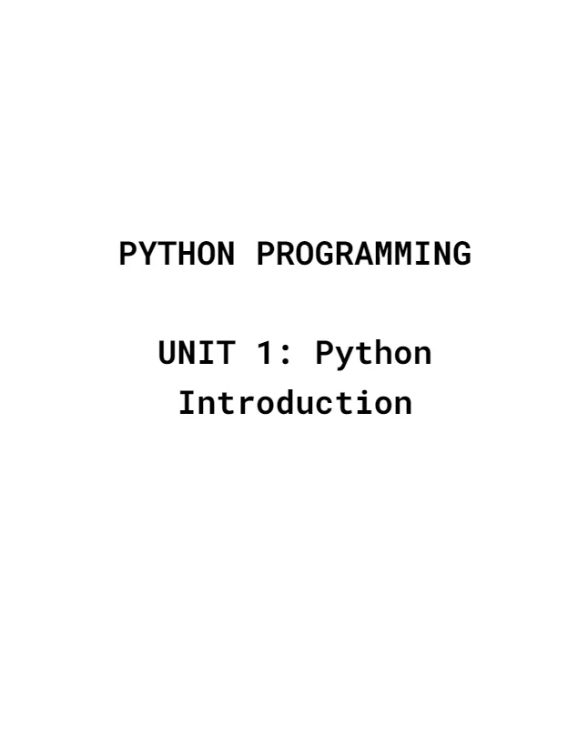 Unit 1: Introduction to Python B